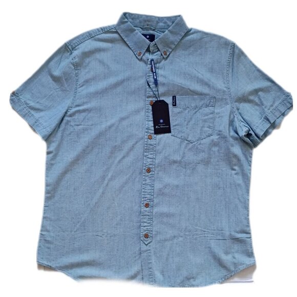 Ben Sherman NWT Men's XL Chambray Short Sleeve Shirt Blue Casual Button-Up - Picture 1 of 8